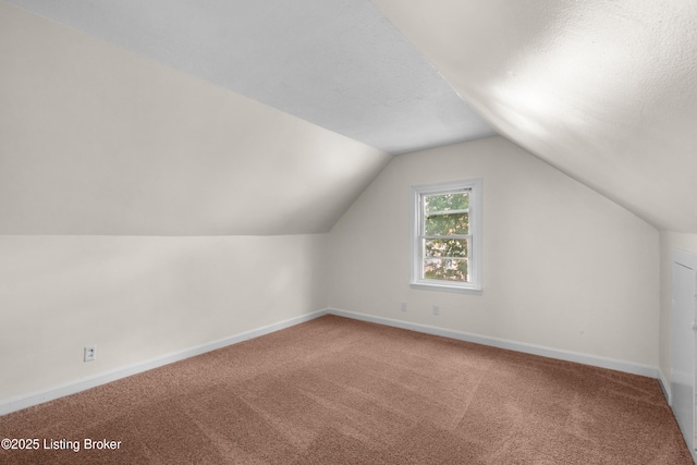 4725 Kiefer Rd, Louisville, KY 40216 - additional living space with carpet floors, vaulted ceiling, baseboards, and a textured ceiling