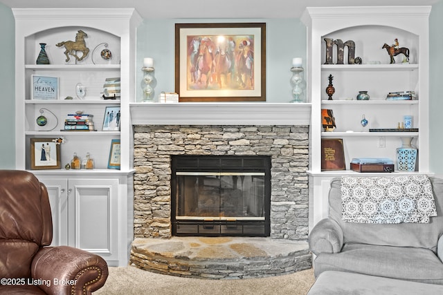 6400 Cedar Branch Ct, Louisville, KY 40291 - living area featuring built in shelves and a fireplace