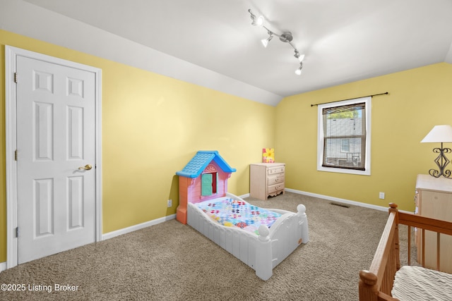 6400 Cedar Branch Ct, Louisville, KY 40291 - carpeted bedroom with lofted ceiling and rail lighting