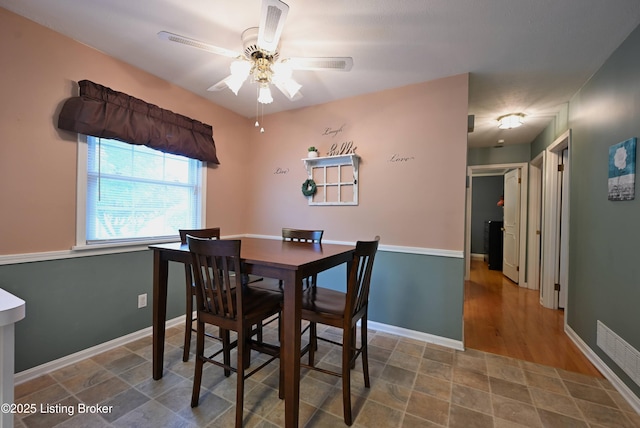 4913 D Lue Ct, Louisville, KY 40216 - dining space featuring ceiling fan, baseboards, and stone finish flooring