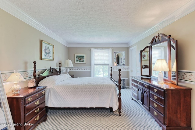 348 Old Stone Dr, Simpsonville, KY 40067 - bedroom with light carpet, crown molding, and a textured ceiling