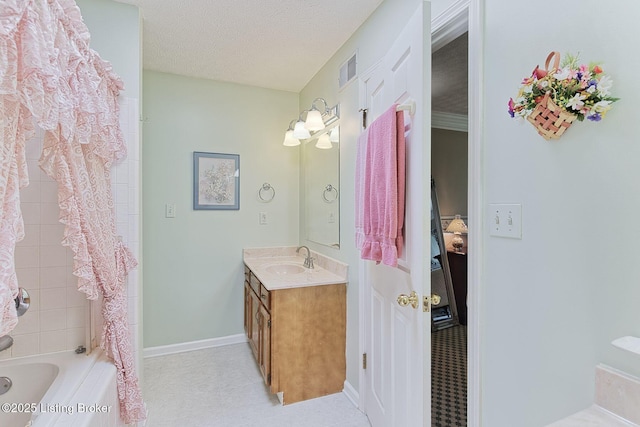348 Old Stone Dr, Simpsonville, KY 40067 - full bathroom with vanity, shower / bath combo, baseboards, and a textured ceiling