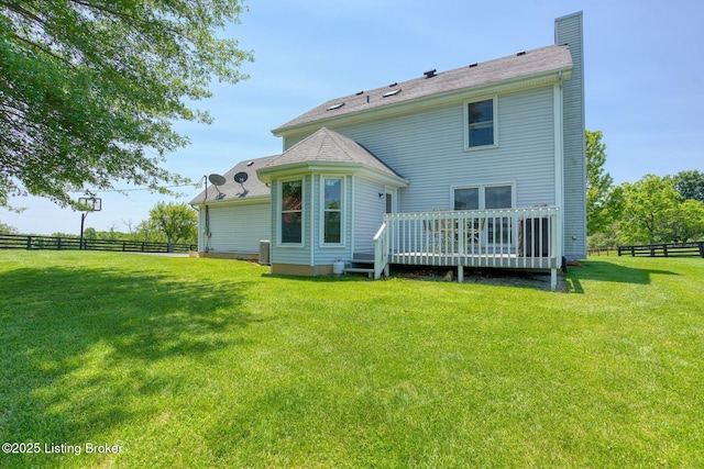 348 Old Stone Dr, Simpsonville, KY 40067 - back of property with a deck, a chimney, and central air condition unit
