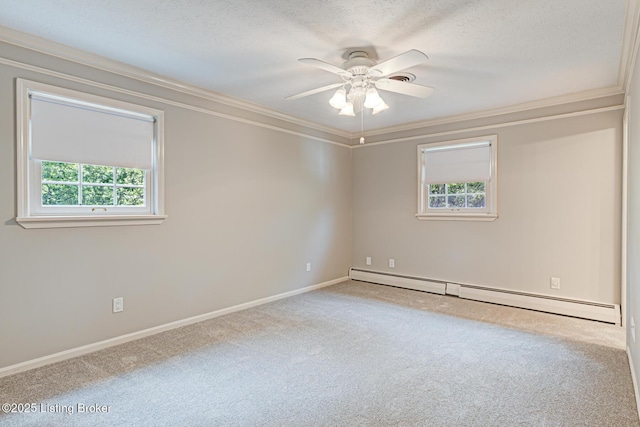 3325 Chenoweth Run Rd, Louisville, KY 40299 - carpeted empty room with baseboard heating, crown molding, healthy amount of natural light, a ceiling fan, and baseboards