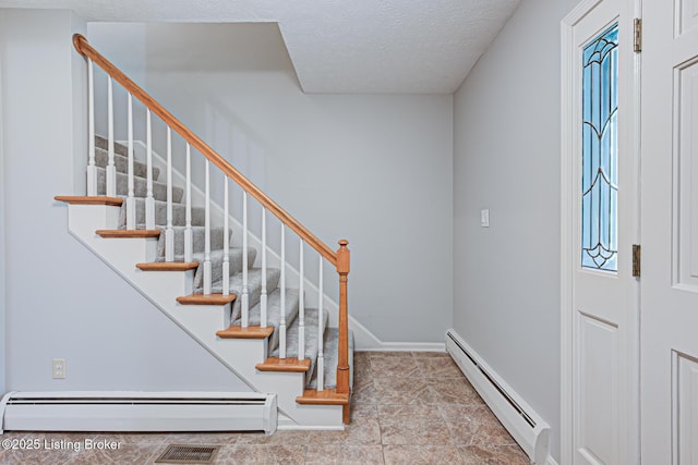 3325 Chenoweth Run Rd, Louisville, KY 40299 - stairway featuring a baseboard radiator, a textured ceiling, and baseboards
