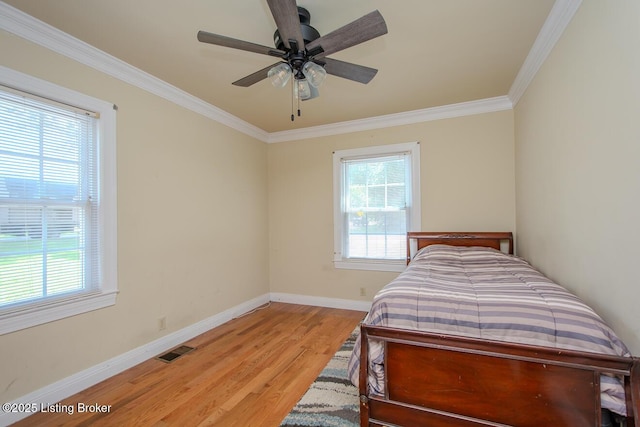 1115 Springview Dr, Louisville, KY 40219 - bedroom featuring light wood-type flooring, ornamental molding, and a ceiling fan
