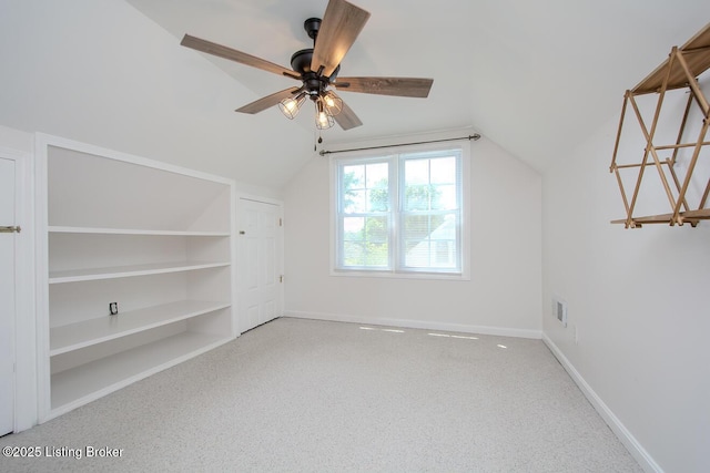 1115 Springview Dr, Louisville, KY 40219 - bonus room featuring vaulted ceiling, carpet floors, ceiling fan, and built in features