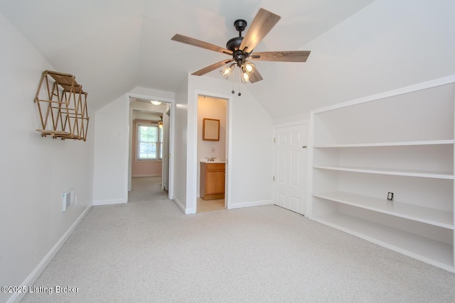 1115 Springview Dr, Louisville, KY 40219 - bonus room with light carpet, vaulted ceiling, a ceiling fan, and built in features