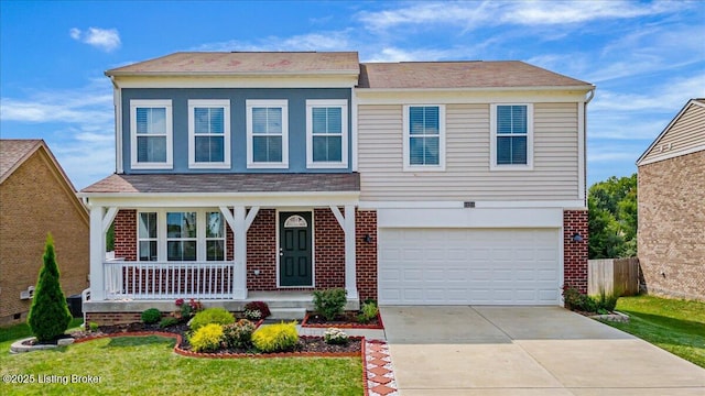11210 Remembrance Ln, Louisville, KY 40229 - traditional-style home with covered porch, an attached garage, driveway, and brick siding