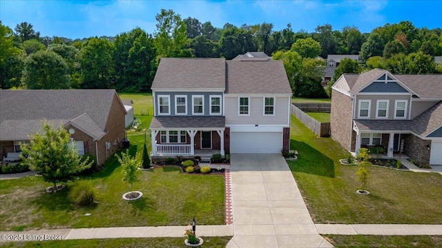 11210 Remembrance Ln, Louisville, KY 40229 - view of front of property with concrete driveway, a garage, a porch, a front yard, and brick siding