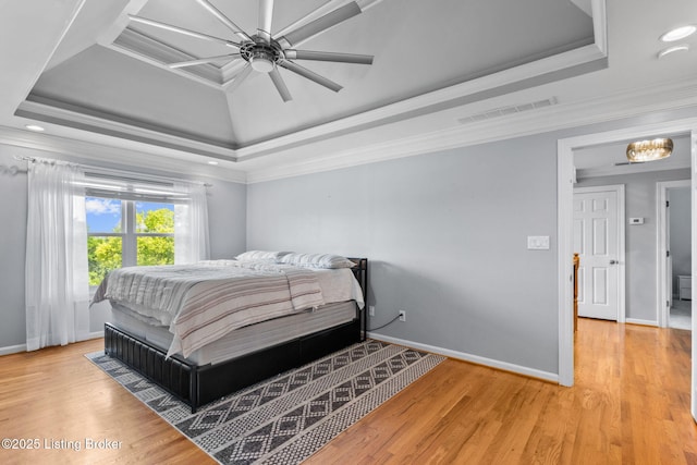 17411 Polo Run Ln, Louisville, KY 40245 - bedroom with a raised ceiling, baseboards, wood finished floors, ornamental molding, and recessed lighting