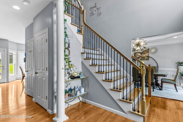 17411 Polo Run Ln, Louisville, KY 40245 - stairs with wood finished floors, baseboards, and recessed lighting