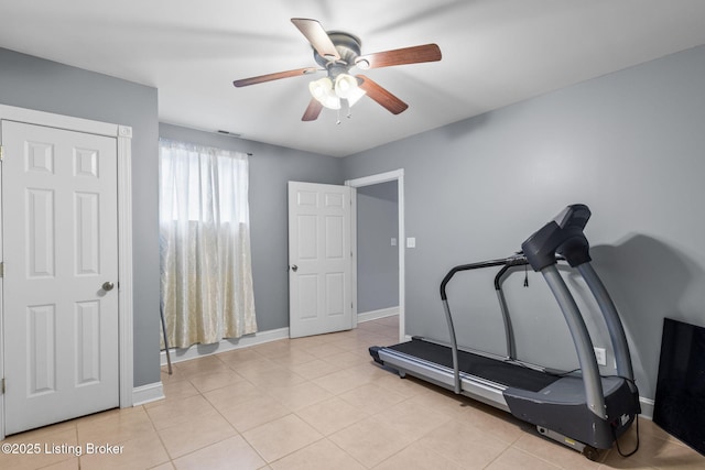 17411 Polo Run Ln, Louisville, KY 40245 - workout room with a ceiling fan, baseboards, and light tile patterned floors