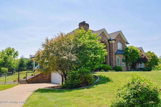 166 Castleton Dr, Bardstown, KY 40004 - view of front facade with concrete driveway, brick siding, and a chimney