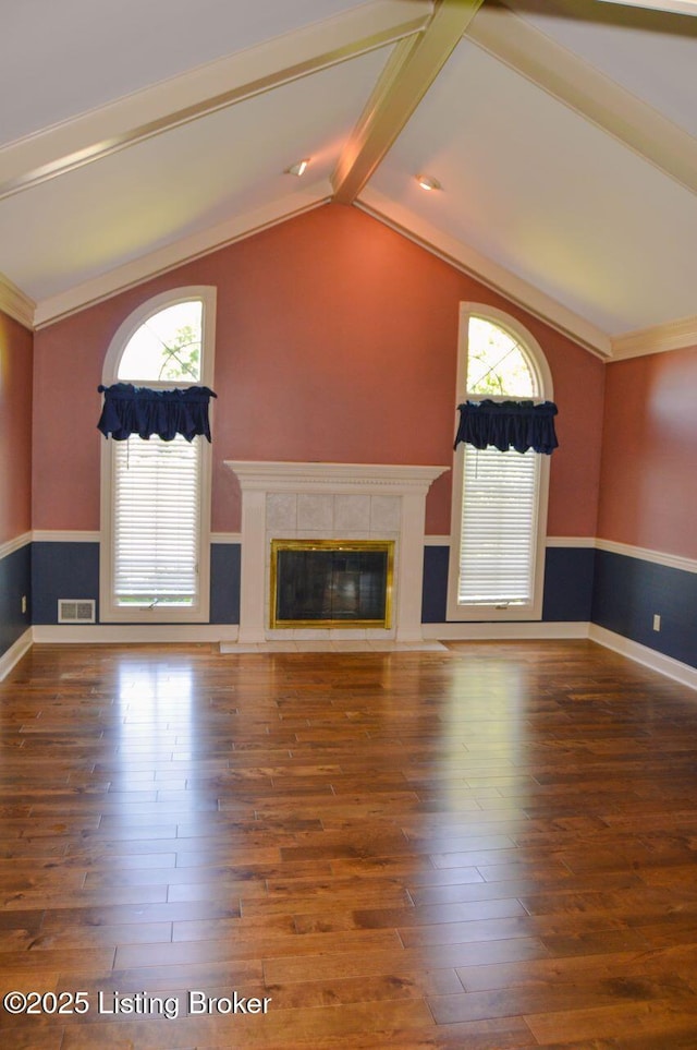 166 Castleton Dr, Bardstown, KY 40004 - unfurnished living room featuring wood finished floors, a tiled fireplace, and baseboards