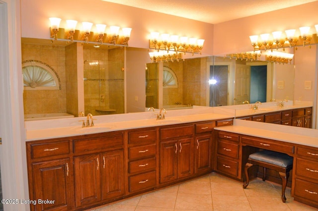 166 Castleton Dr, Bardstown, KY 40004 - full bathroom with tile patterned floors, double vanity, a shower stall, and a bath