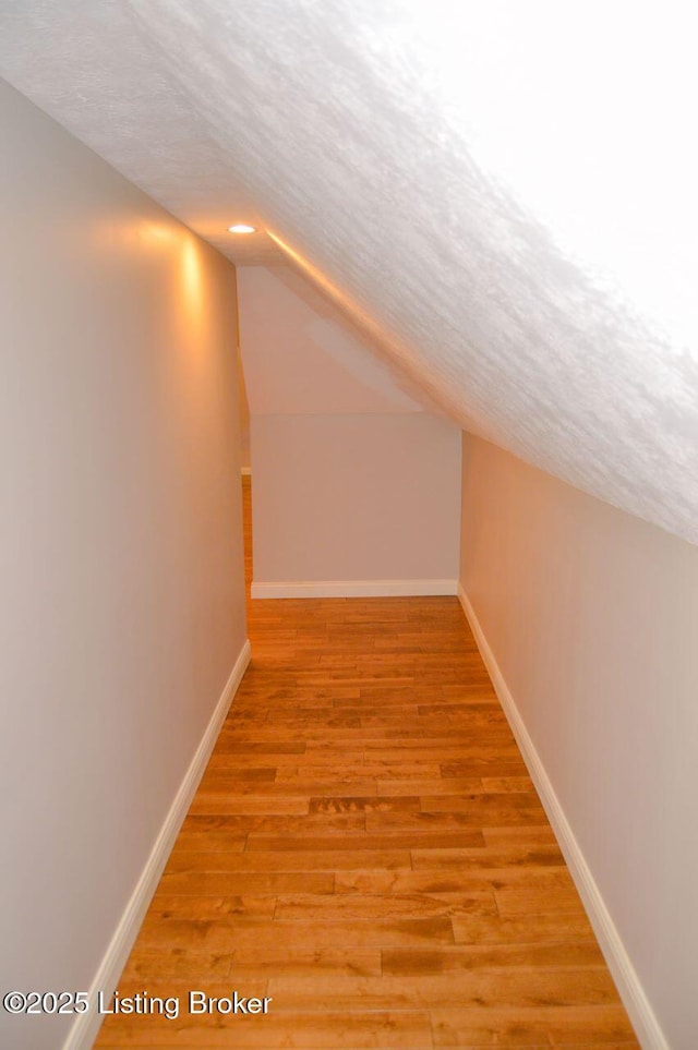 166 Castleton Dr, Bardstown, KY 40004 - bonus room featuring a textured ceiling, light wood-style flooring, lofted ceiling, and baseboards