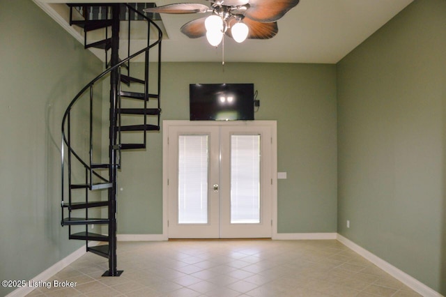 166 Castleton Dr, Bardstown, KY 40004 - foyer entrance with french doors, a ceiling fan, and tile patterned flooring