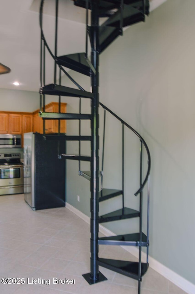 166 Castleton Dr, Bardstown, KY 40004 - staircase with baseboards, recessed lighting, and tile patterned floors