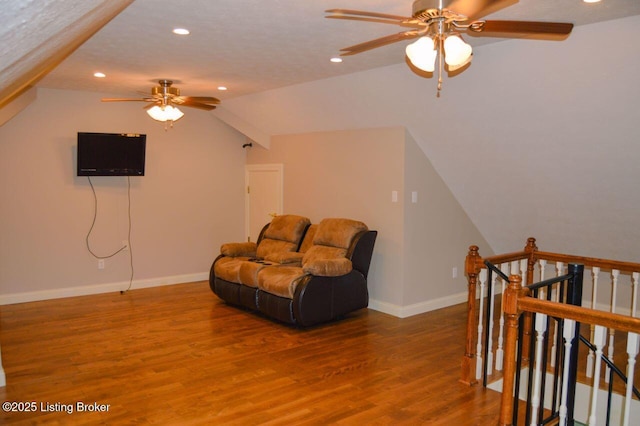 166 Castleton Dr, Bardstown, KY 40004 - sitting room featuring an upstairs landing, a ceiling fan, recessed lighting, wood finished floors, and lofted ceiling