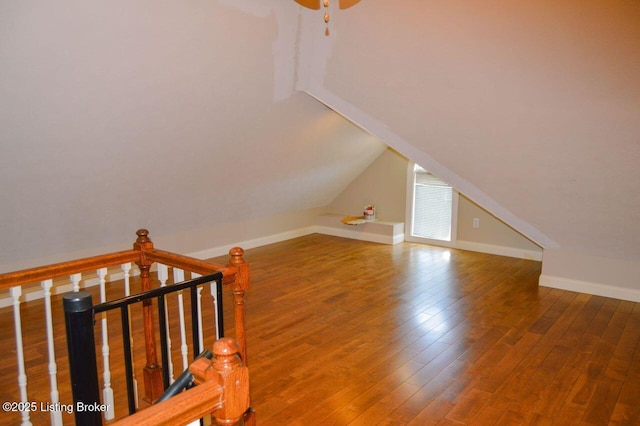 166 Castleton Dr, Bardstown, KY 40004 - bonus room featuring lofted ceiling, wood-type flooring, baseboards, and ceiling fan
