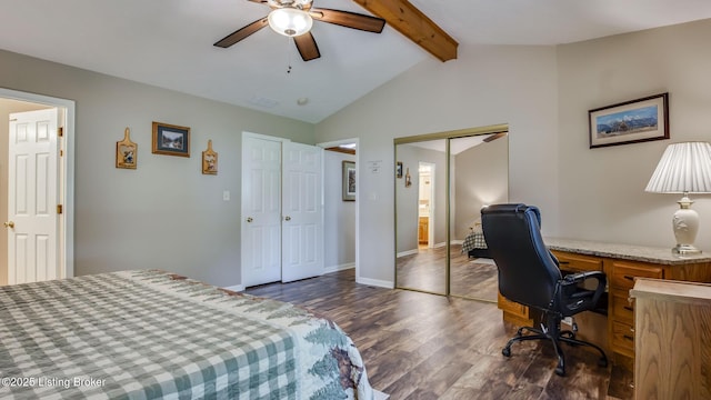 1625 Tina Ct, La Grange, KY 40031 - bedroom with dark wood finished floors, a desk, baseboards, a ceiling fan, and a closet