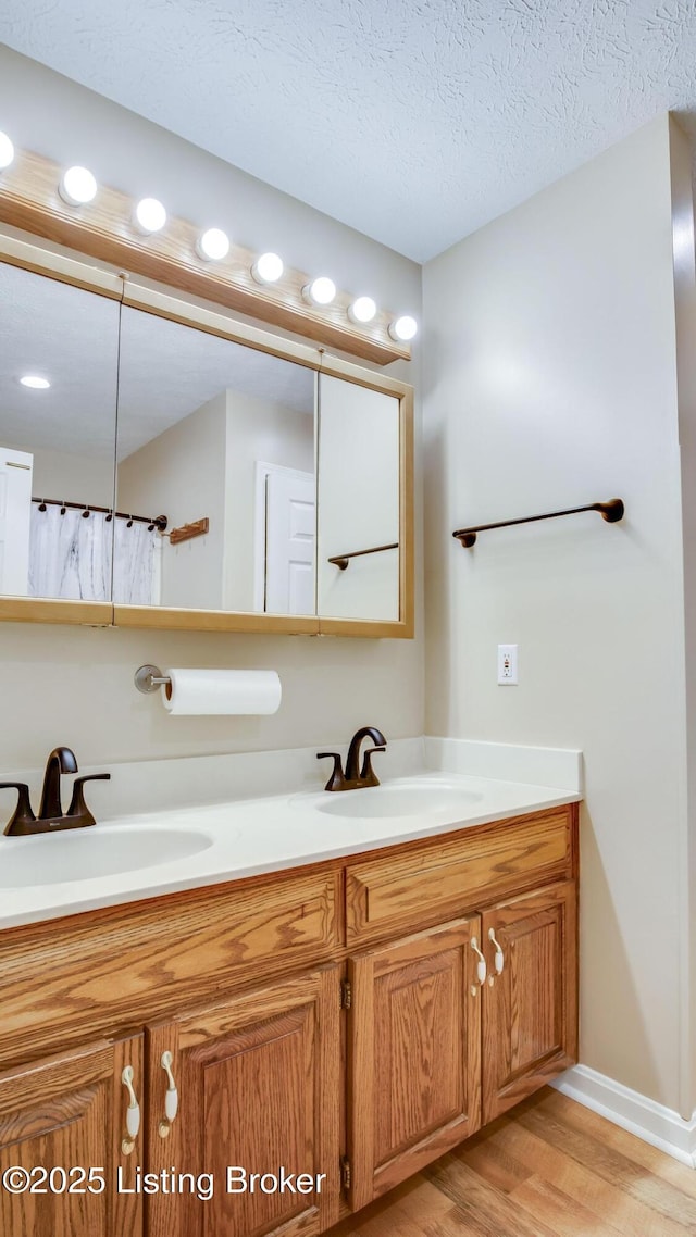 1625 Tina Ct, La Grange, KY 40031 - full bathroom with vanity, wood finished floors, recessed lighting, baseboards, and a shower with shower curtain