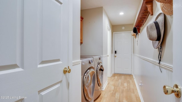 1625 Tina Ct, La Grange, KY 40031 - laundry room featuring cabinet space, independent washer and dryer, light wood-style flooring, and recessed lighting