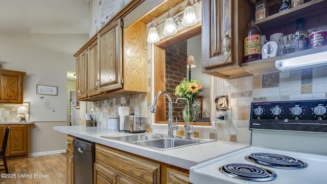 1625 Tina Ct, La Grange, KY 40031 - kitchen featuring range, dishwashing machine, a sink, decorative backsplash, and light countertops