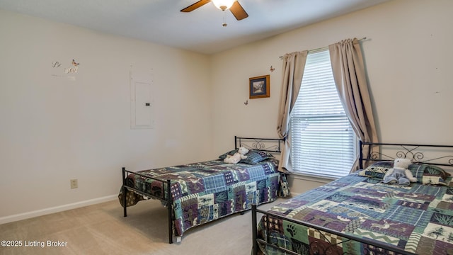 1625 Tina Ct, La Grange, KY 40031 - bedroom with electric panel, carpet flooring, baseboards, and a ceiling fan