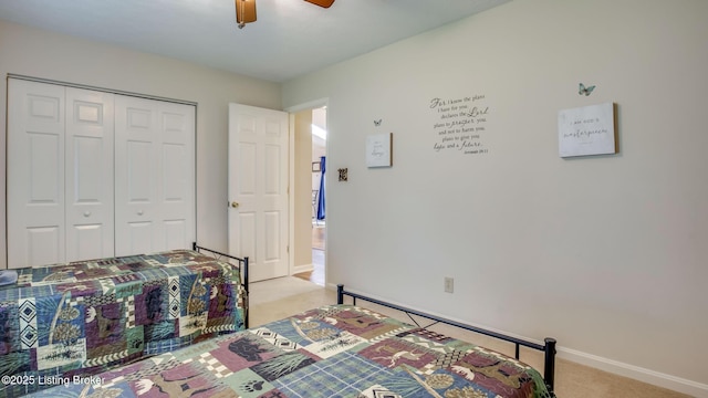 1625 Tina Ct, La Grange, KY 40031 - bedroom with light carpet, a closet, baseboards, and ceiling fan