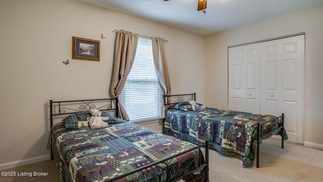 1625 Tina Ct, La Grange, KY 40031 - bedroom with carpet flooring, a closet, ceiling fan, and baseboards