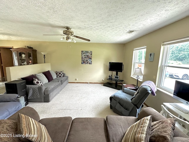 186 Lillian Ave, Elizabethtown, KY 42701 - carpeted living area featuring baseboards, a textured ceiling, and ceiling fan