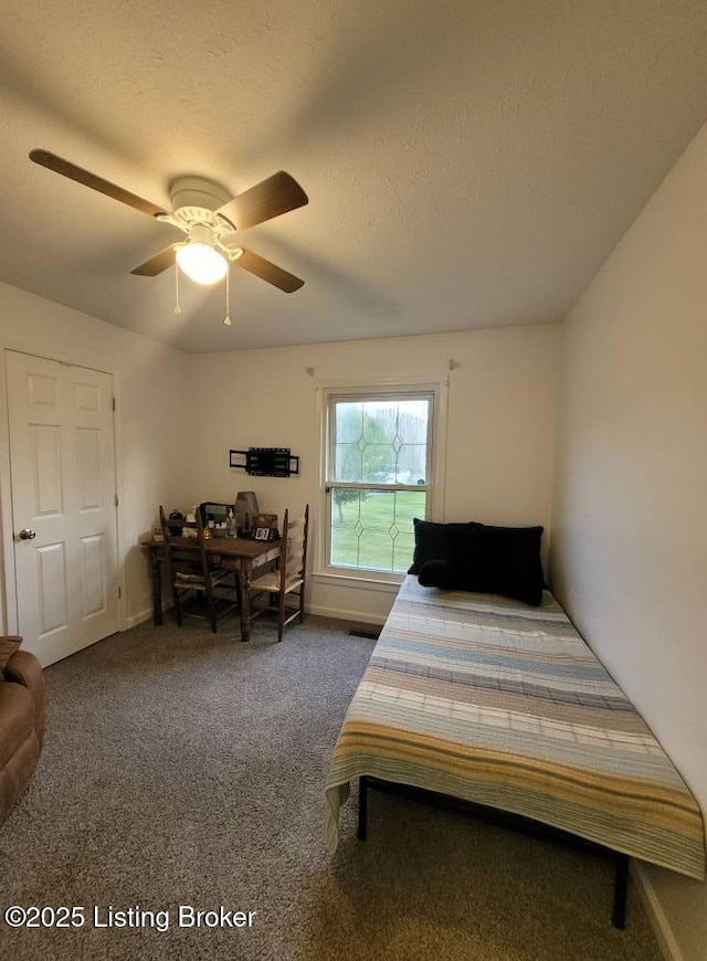 3007 Cline Ct, Carrollton, KY 41008 - carpeted bedroom with a ceiling fan and a textured ceiling