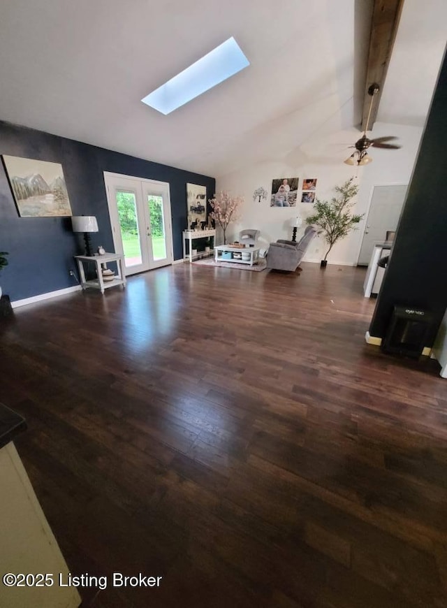 3007 Cline Ct, Carrollton, KY 41008 - living area featuring a skylight, wood finished floors, a ceiling fan, and french doors