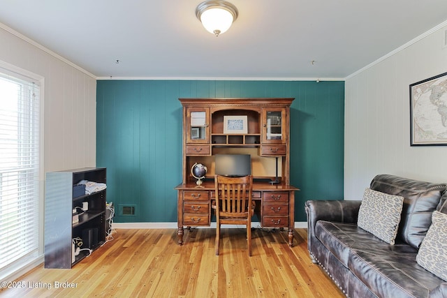 1007 Girard Dr, Louisville, KY 40222 - office area featuring ornamental molding, light wood-style floors, and baseboards