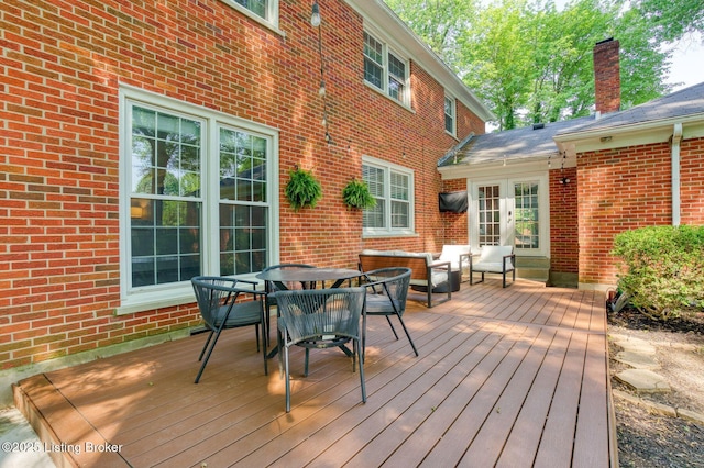 1007 Girard Dr, Louisville, KY 40222 - wooden deck featuring french doors, outdoor dining area, and outdoor lounge area