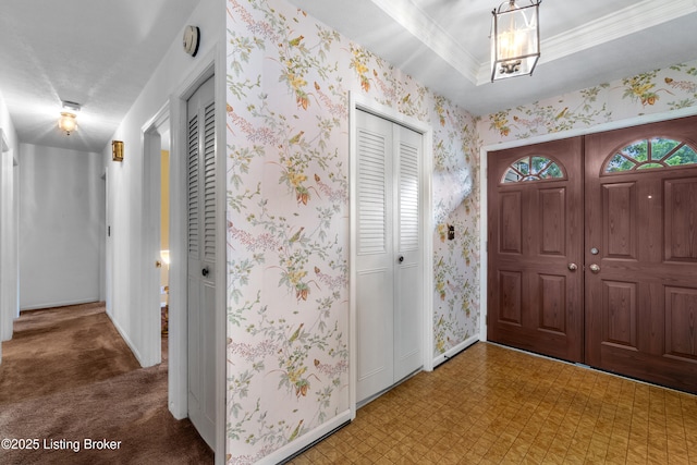 7509 Appletree Way, Louisville, KY 40228 - entrance foyer featuring a chandelier, light floors, and wallpapered walls