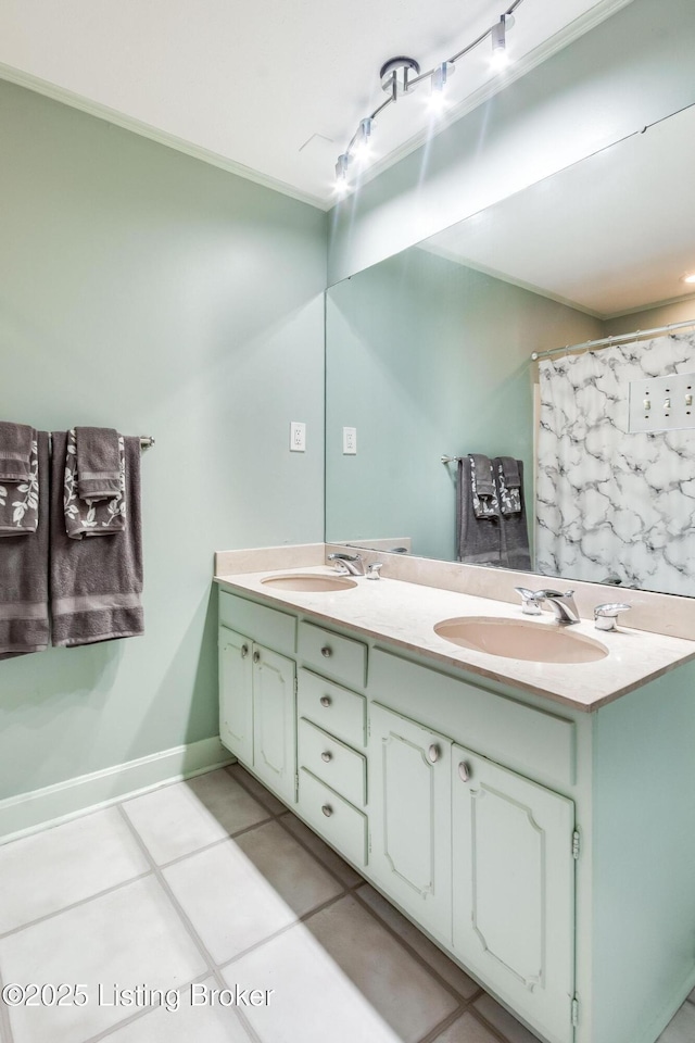 2508 Windsor Forest Dr, Louisville, KY 40272 - bathroom featuring double vanity, tile patterned floors, and baseboards