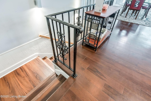 2508 Windsor Forest Dr, Louisville, KY 40272 - stairway with wood finished floors and a wainscoted wall
