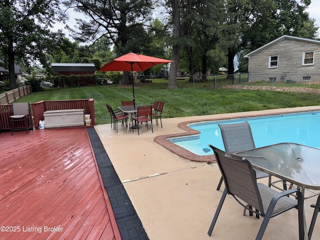 2508 Windsor Forest Dr, Louisville, KY 40272 - swimming pool featuring outdoor dining space, a wooden deck, and a patio area