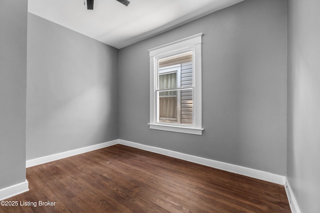 4015 S 5th St, Louisville, KY 40214 - empty room featuring dark wood-type flooring, a ceiling fan, and baseboards