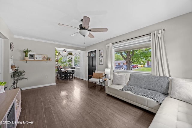 9712 Keys Ferry Rd, Fairdale, KY 40118 - living room with ceiling fan, wood finished floors, and baseboards