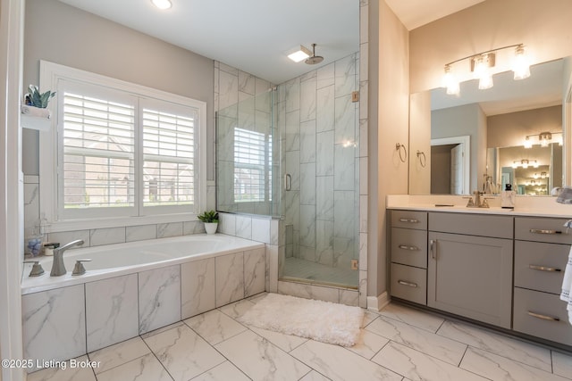 2004 Scenic Lakes Dr, Louisville, KY 40245 - full bath with marble finish floors, a marble finish shower, a bath, and vanity