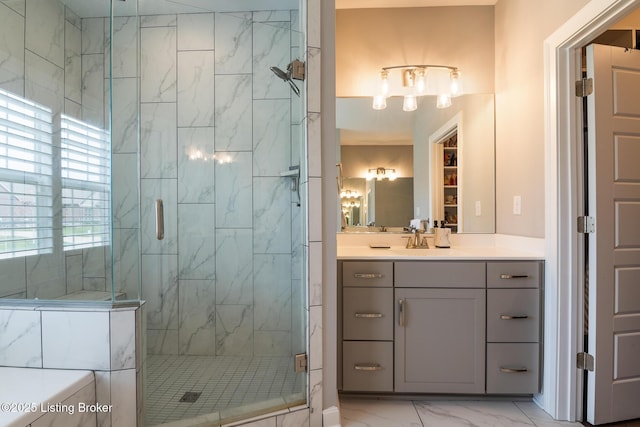2004 Scenic Lakes Dr, Louisville, KY 40245 - full bathroom with marble finish flooring, a shower stall, and vanity