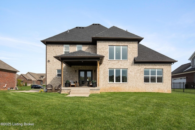 2004 Scenic Lakes Dr, Louisville, KY 40245 - rear view of property featuring brick siding, a shingled roof, and french doors