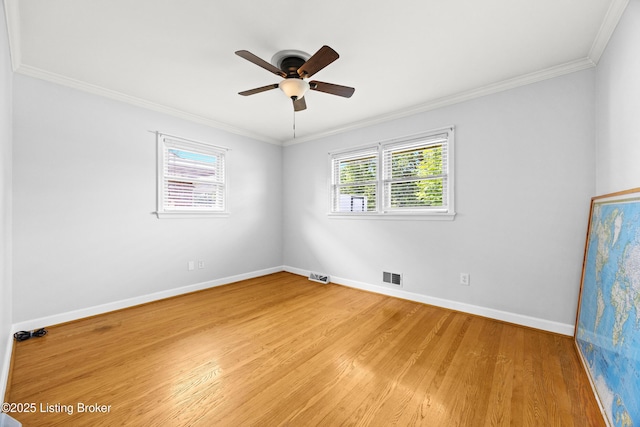 4205 Estate Dr, Louisville, KY 40216 - empty room with light wood finished floors, ornamental molding, a ceiling fan, and baseboards