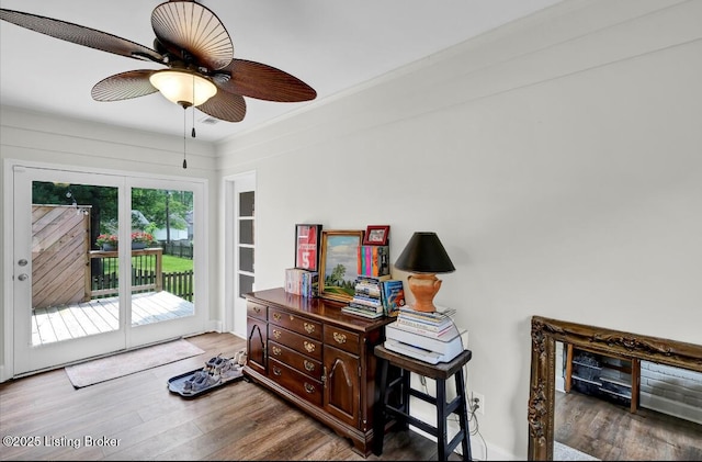 4523 Blenheim Rd, Louisville, KY 40207 - doorway to outside featuring ceiling fan and wood finished floors