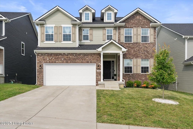 1105 Johnson Ridge Rd, Louisville, KY 40245 - view of front facade featuring driveway, brick siding, a front yard, and a garage