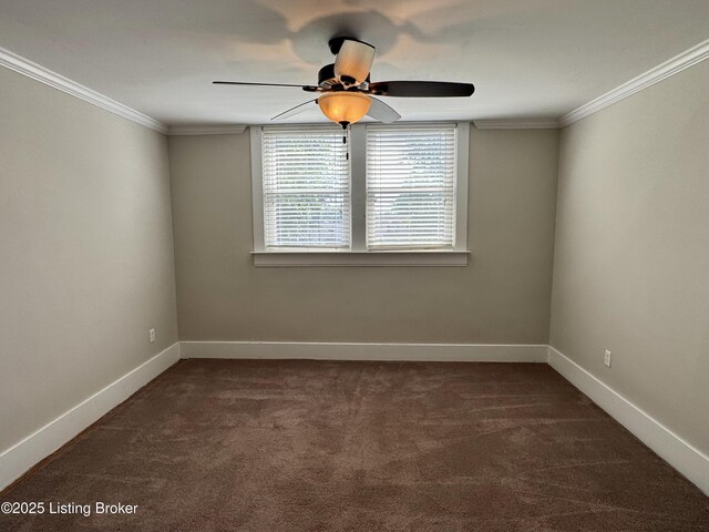 4107 Southern Pkwy, Louisville, KY 40214 - spare room with dark carpet, crown molding, a ceiling fan, and baseboards